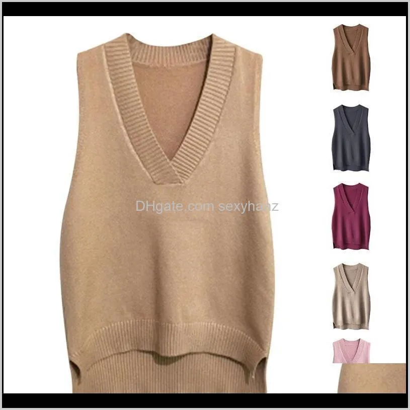 v neck 2020 women split vest sweater dress sleeveless autumn winter loose casual knitted jumper oversized pullover