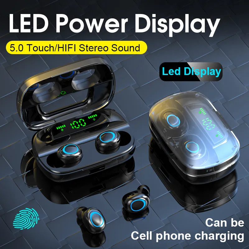 S11 TWS Bluetooth 5.0 Hörlurar 3500mAh Power Bank Headphone LED Headphones Wireless HiFi stereo öronproppar Gaming headset med mikrofon