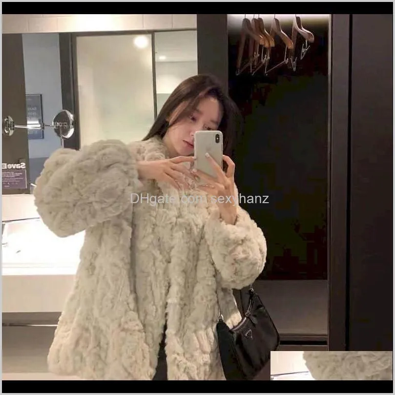 faux fur coat 2021 winter korean temperament retro fur coat female mid-length loose thick velvet trend elegant padded jacket top