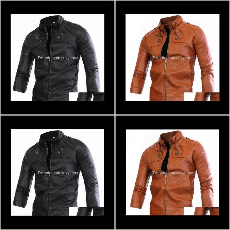 brand clothing 2016 new black & brown men`s leather jacket men motorcycle coat men slim fit zipper jackets jaqueta masculinas