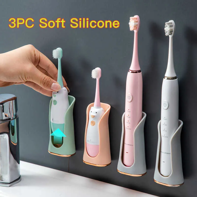 2/3PC Silicone Electric Toothbrush Holder Wall-Mounted Traceless Organizer Storage Stand Rack Bathroom Accessories 210709