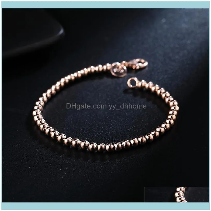 Link, Chain Charmhouse Bracelets For Women Rose Gold Color/Yellow GP 4MM Buddha Bead Bracelet & Bangles Pulseira Wristband Gifts