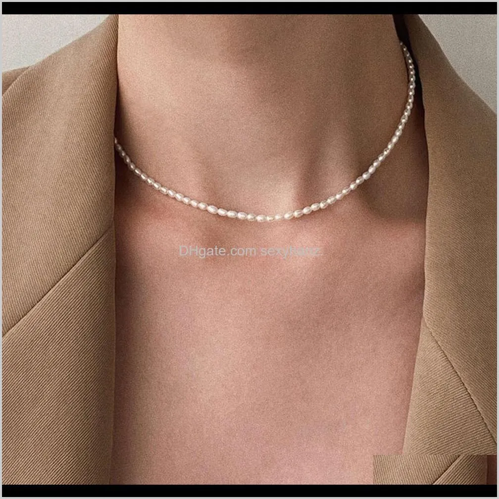 pendants s925 pure silver natural small pearl necklace for women to wear clavicle chain irregular rice beads french gong tingfeng