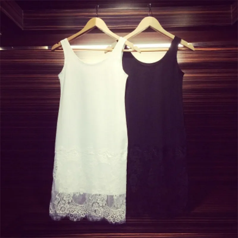 chinese dress ladies Vanrose Jan 2 Pack Black and White Cotton Lace Half Slip Bohemian Lace  Skirt Extender for Dress Black White S/M at Amazon Women's Clothing store