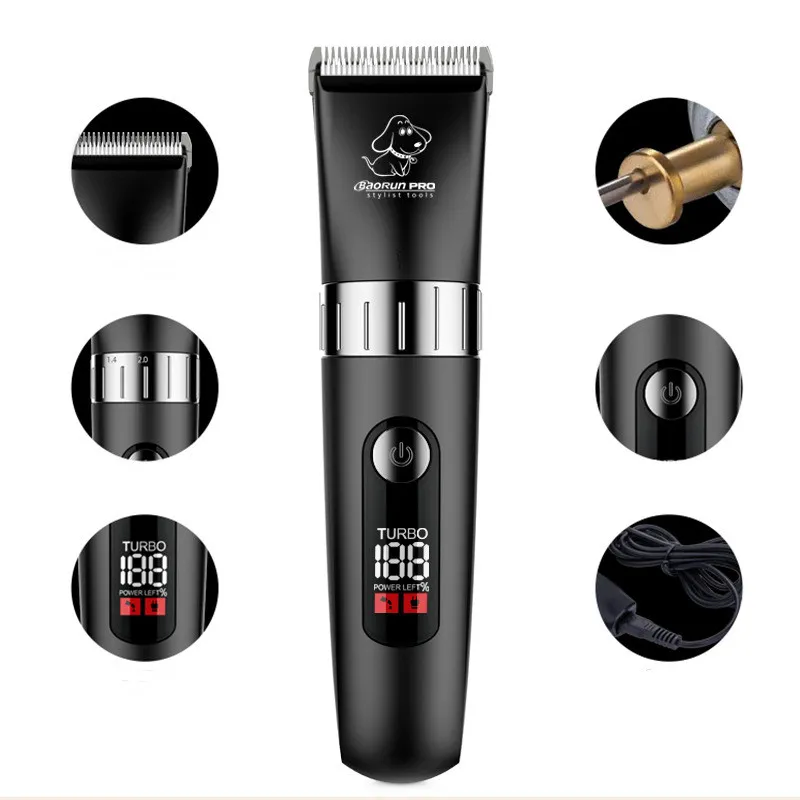 Pet Electric Clippers, ЖК-экран, Водонепроницаемый Clipper, Собаки и Кошки Бритва Собаки Управляющие Черные 2021