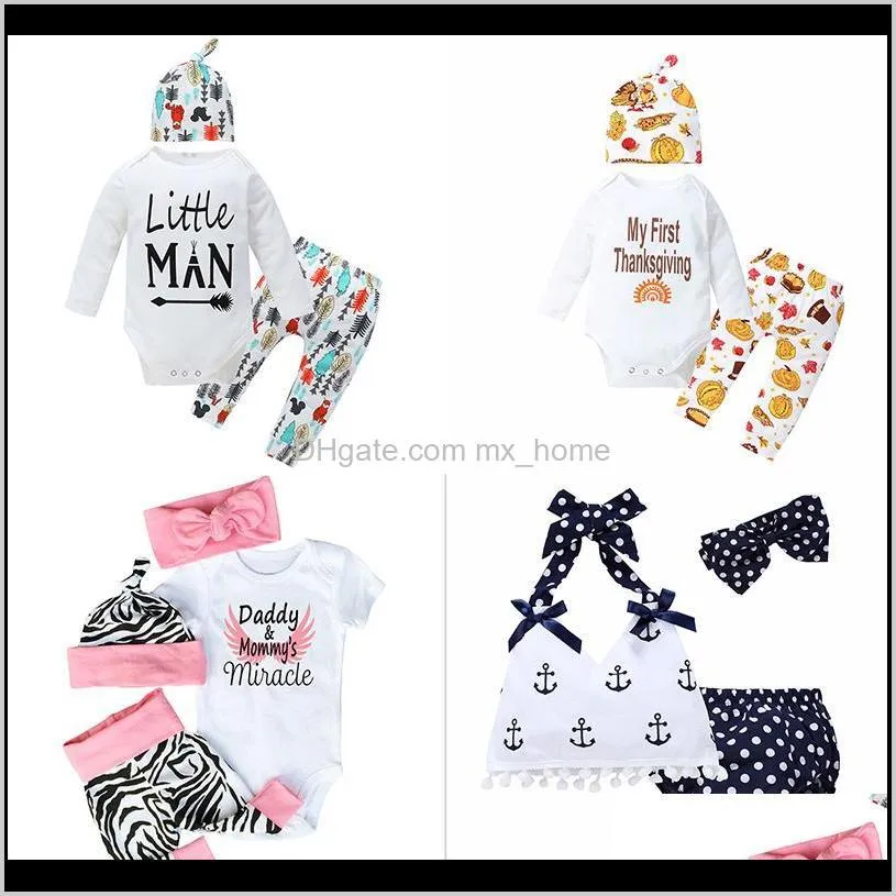 baby three-piece clothing sets baby rompers children jumpsuits for boys girls pants shorts hairbands hats tops 6m-3t