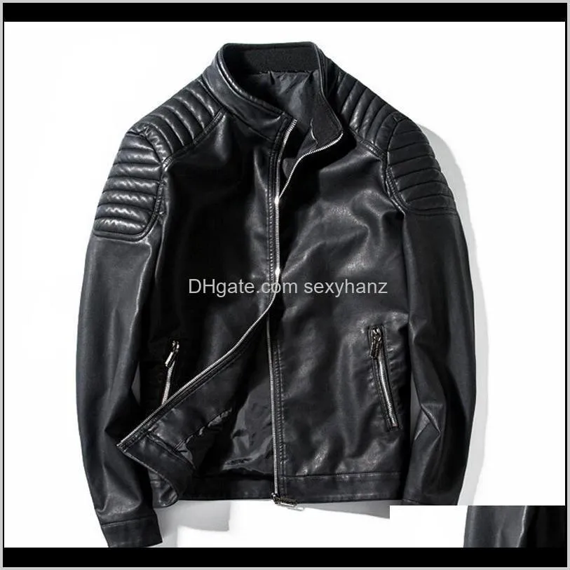 Mens Faux Wholesale Motorcycle Leather Male Casual Stand Collar Fashion Bomber Jacket Jaqueta De Couro Masculino Outwear Hqc5R Nnca7