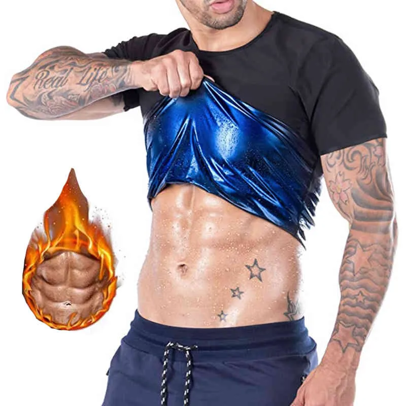 Men Heat Trapping Shirt Gym Workout Sweat Weight Loss Stomach Wrap Fajas Sauna Fitness Vest Slim Body Shaper