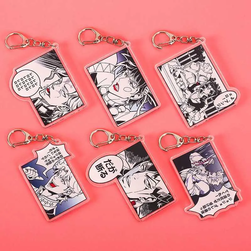 Anime jojos bizarre äventyr keychain kujo jotaro kakyouin noriaki yoshikage akryl nyckelring väska hängande samling gåva g1019