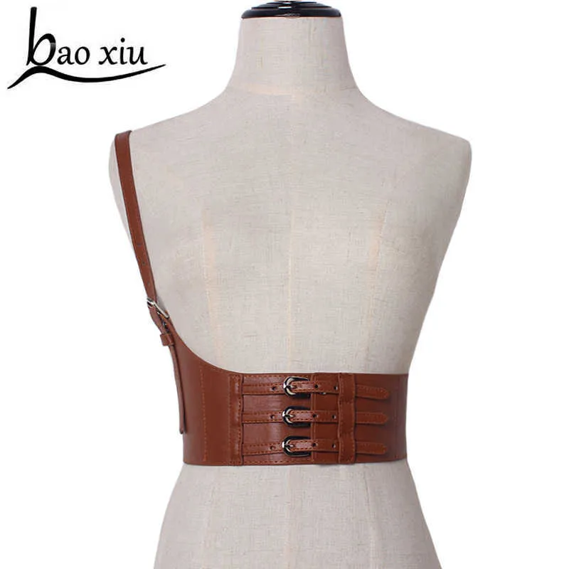 2019 Women's Wide Elastic Leather Belt Casual Corset Belt Shoulder Straps Decoration Waist Belt Girl Dress Suspenders Q0624