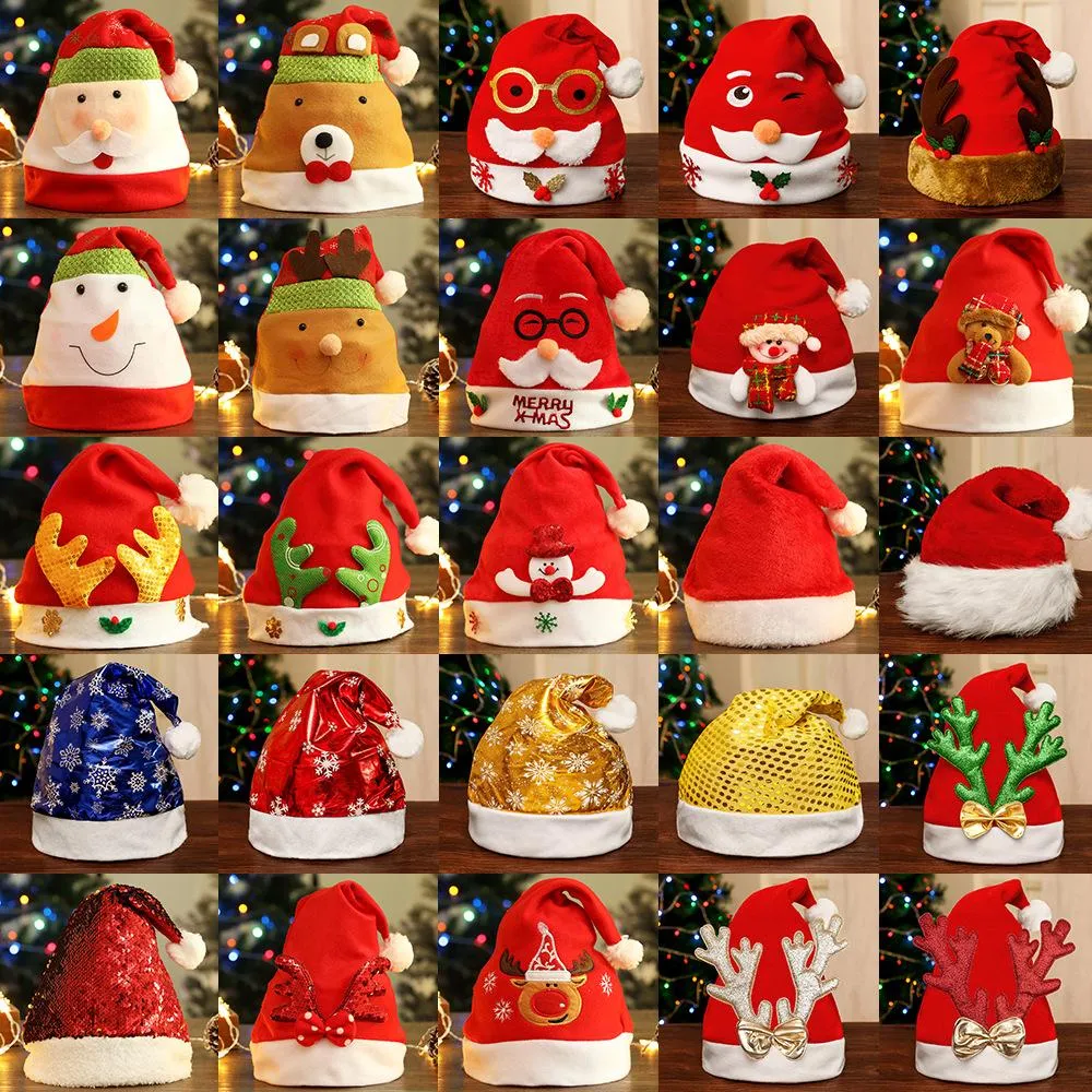 2023 Christmas Hats Czerwone i białe dziecko kreskówek świąteczny kapelusz Święty Mikołaj Elk LED świecące kapelusz świąteczny