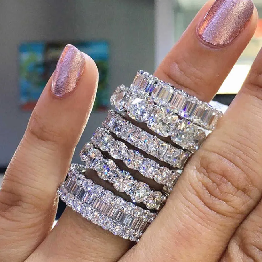 Luksusowe 925 srebro obrączka pierścień wieczności dla kobiet panie duży palec Party prezent na rocznicę wiele luzem biżuteria R4577 X0715