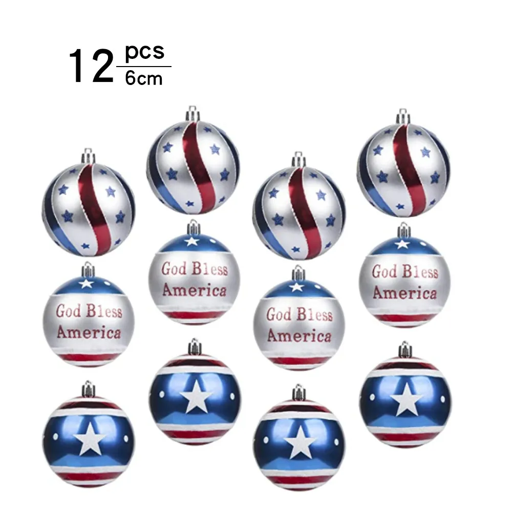 Ensemble de boules de décoration pour arbre de noël, 12 pièces, 6cm, pour fête de l'indépendance américaine