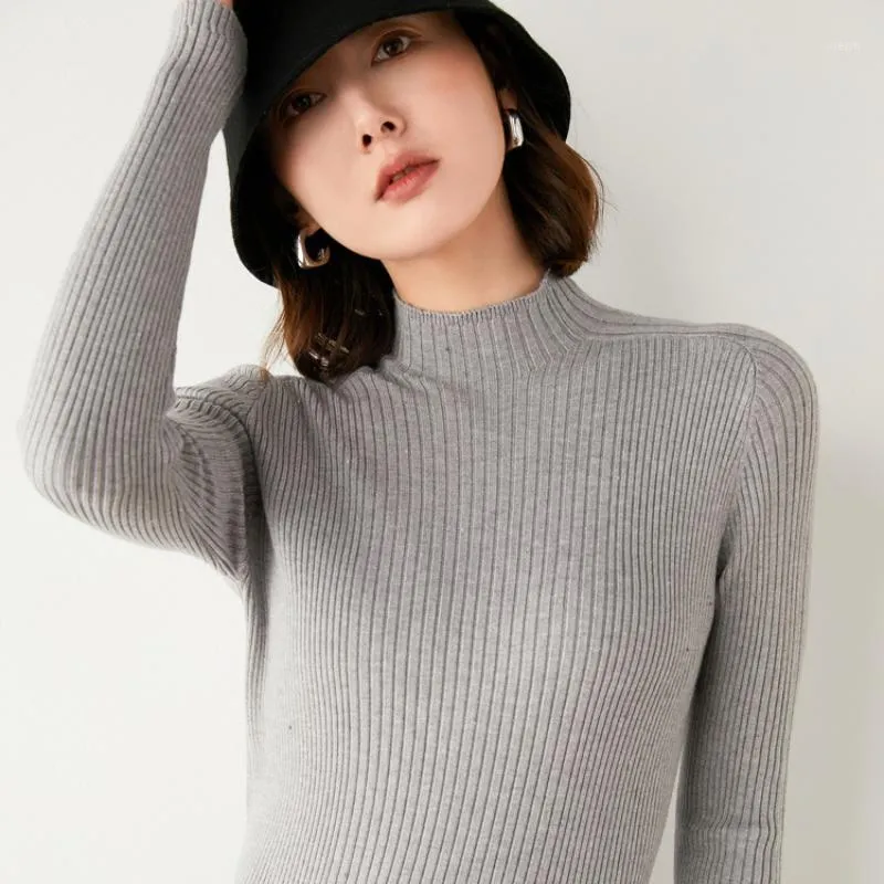 Frauen Pullover Pullover Rollkragen Winter Kleidung 2021 Halb Hohe Kragen Pullover Koreanische Mode Langarm Hemd Grundiert Großhandel