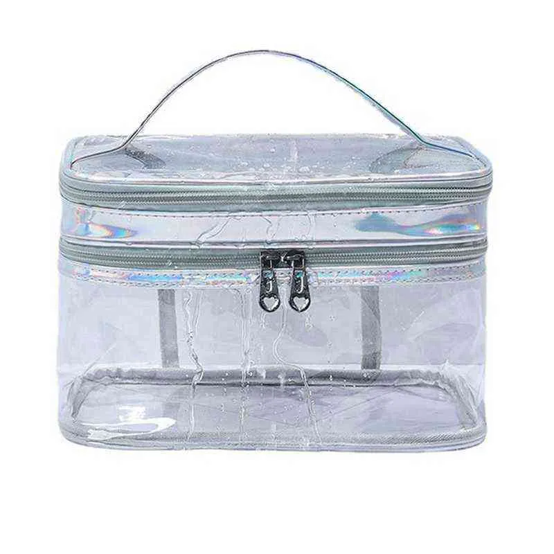 NXY Cosmetic Väskor Sac à Cosmétiques Transparent et Étanche Portable Ensemble de Rangement Pour Voyage Salle Bain Organisation 220302