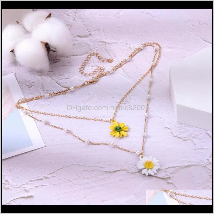 korean cute daisy pendants necklace for women boho fahion  imitation pearls choker clavicle necklace jewelry new trendy
