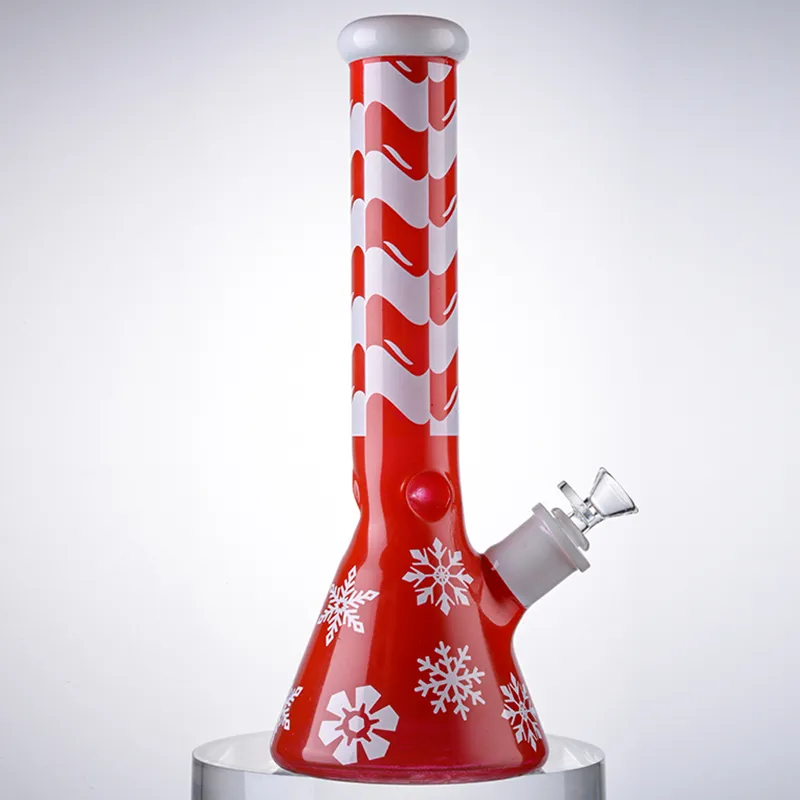 Christmas Style Hookahs Xmas Big Beker Bong Rechte Buis Sneeuwvlok Waterleidingen Ijs Knijp 7mm Dikke Glazen Bongs met Diffused Downstem Smoking Pipe Groothandel