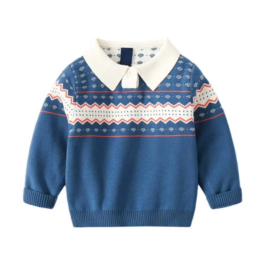 Outono outono inverno meninos malha camisola outorga colarinho colarinho geométrico geométrico blusas parafuso pescoço morna roupas pulôver 1-6t y1024