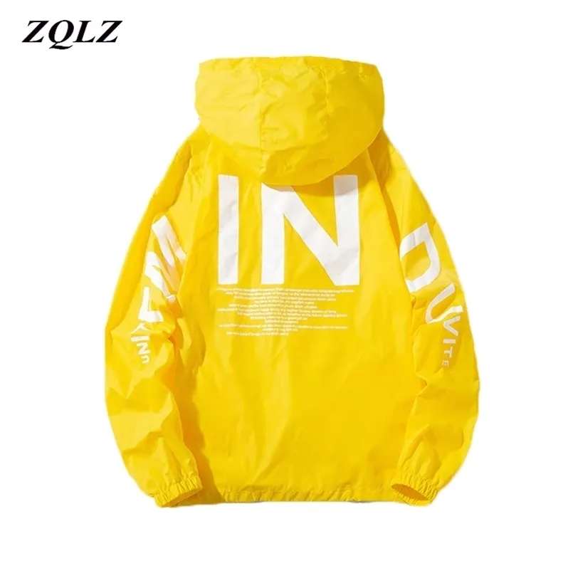 ZQLZ, chaqueta cortavientos para mujer, chaqueta con capucha y letras estampadas a la moda para mujer, chaquetas básicas de talla grande 5xl, abrigos para mujer 211014