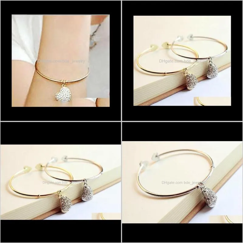 lucky girls charm women gold heart love chain bangle charms bracelet cuff elegant jewelry gift hot infinity bracelets