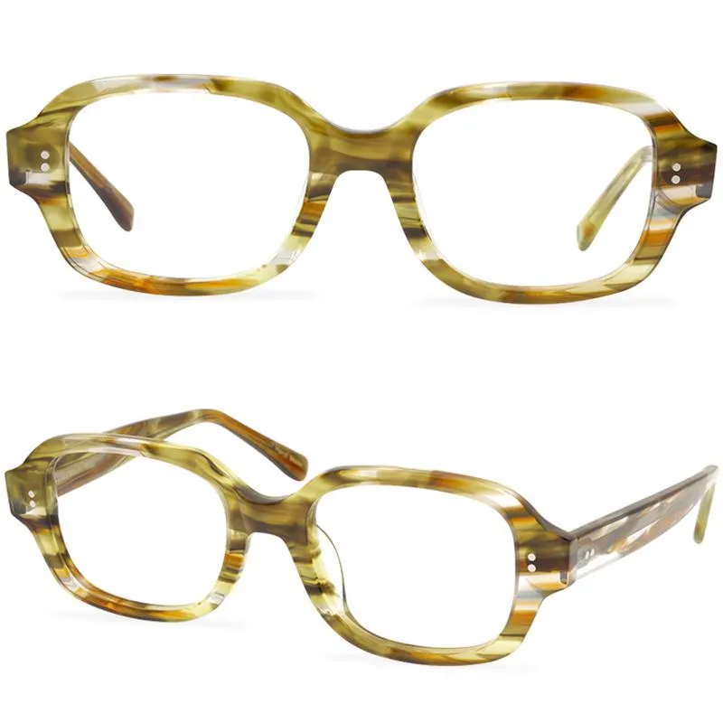 Fashion Sunglasses Frames Vintage Square Glasses 2021 Acetate Stripes Reading Women Thick Border Rivets Transparent Yellow Men Eye Femme