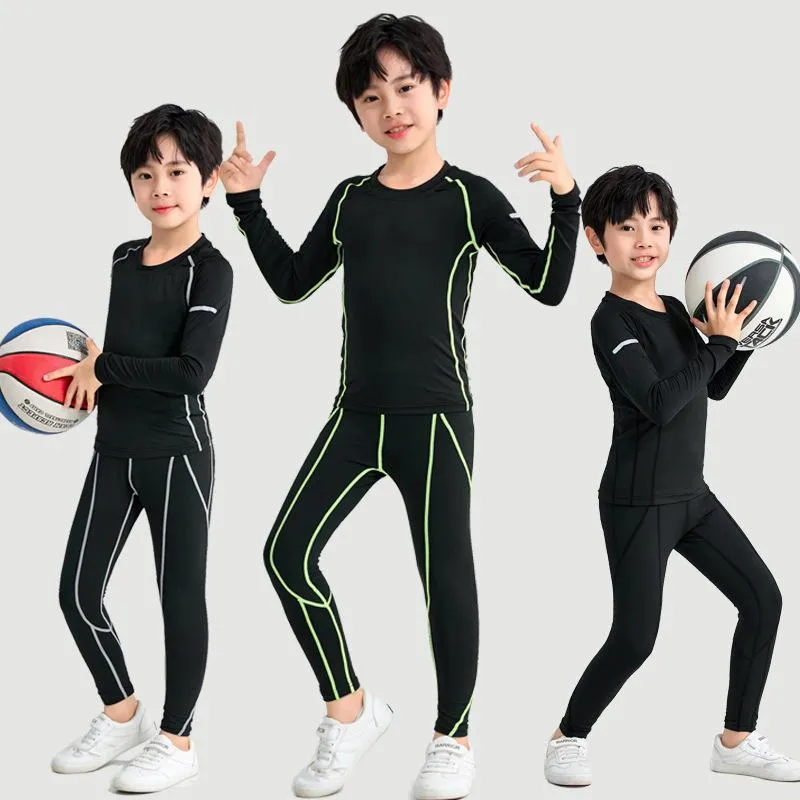 Lauf-Sets 2PCS Kinder Kompression Basis Schicht Survêtement Fußball Basketball Fußball Training Hosen Shorts Sport Strumpfhosen Leggings