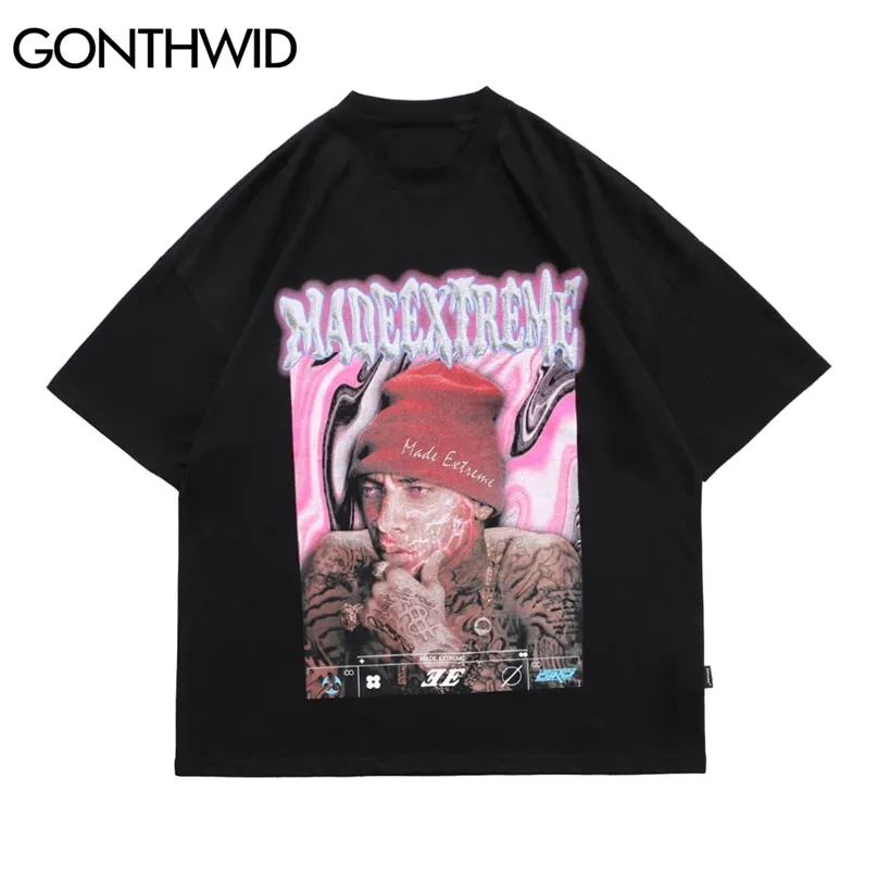 T-Shirts Streetwear Gothic Punk Rock Rapper Poster Druck Baumwolle Casual Kurzarm T-Shirts Harajuku Hip Hop Tees Tops 210602