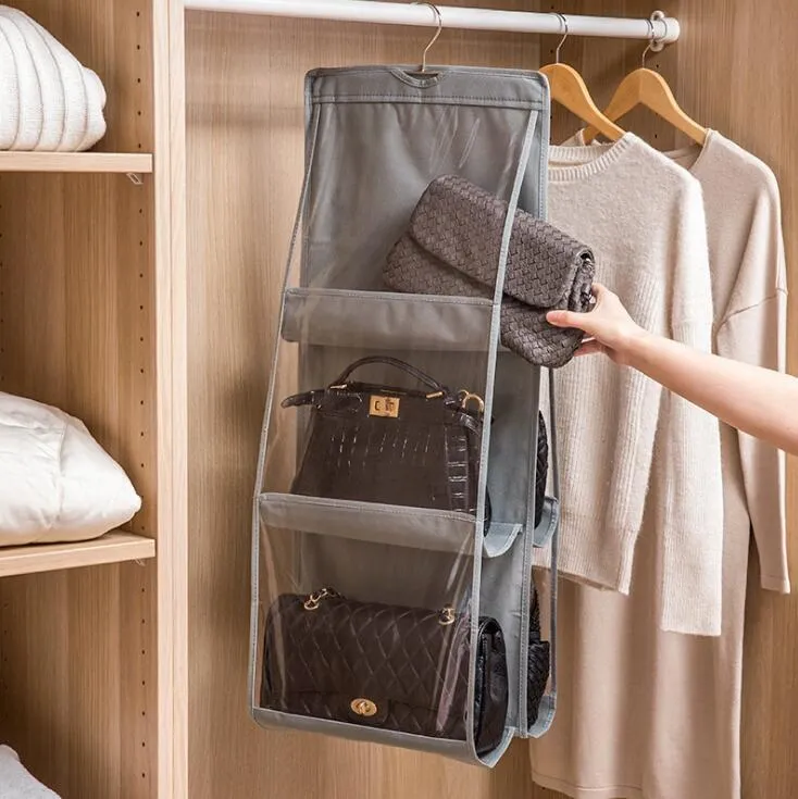 Wardrobe Double Side Hanging Organizers 6 Pockets Storage Handbag Organizer Bag Closet Boxes & Bins