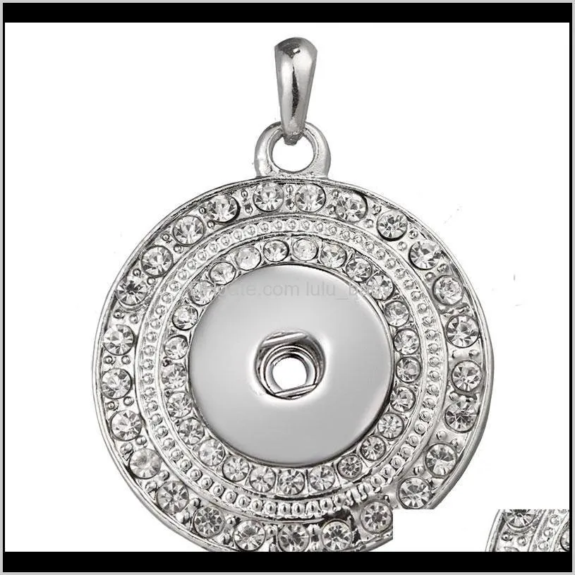 New Fashion Beauty Rhinestone Round Metal snap pendant necklace 60cm fit 18mm snap buttons jewelry XL0146