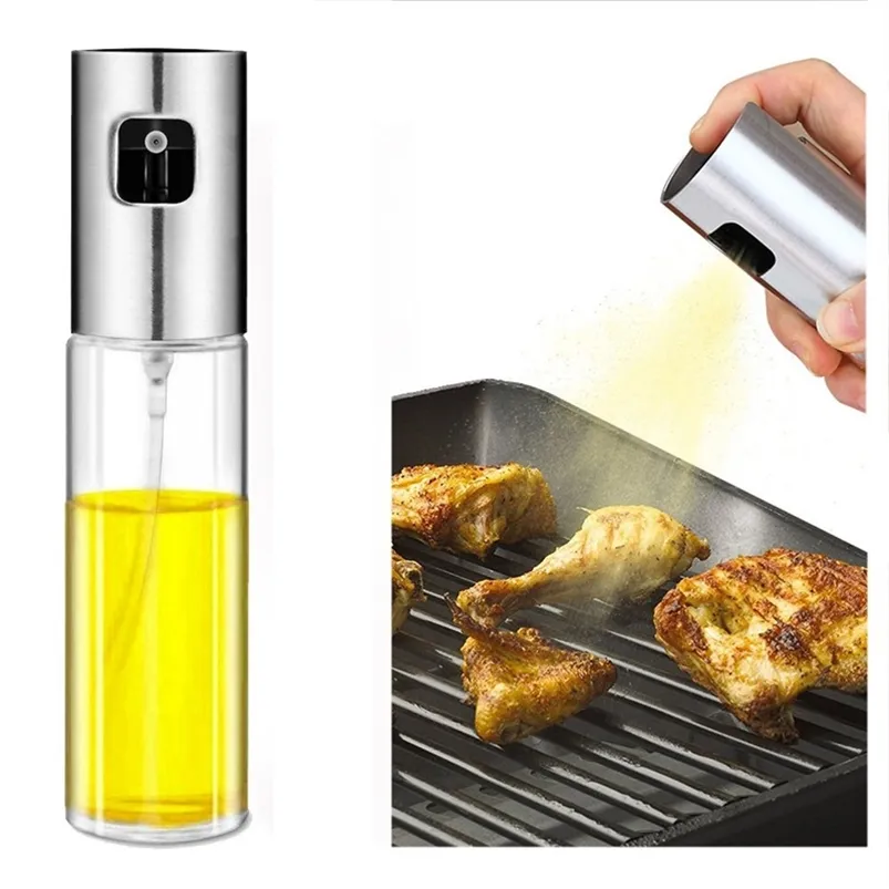 Oil Sprayer Spray Kitchen Baking Empty Vinegar Bottle Mist Water Dispenser Olive Glass Cooking Salad Bbl 210423