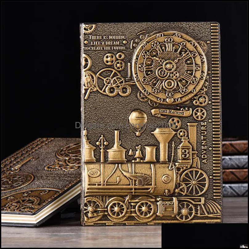 Retro Notebook Writing Journal Embossed Train Travel Daily Notepad Hardcover Diary Exquisite Book Gift A5 Lined KDJK2104