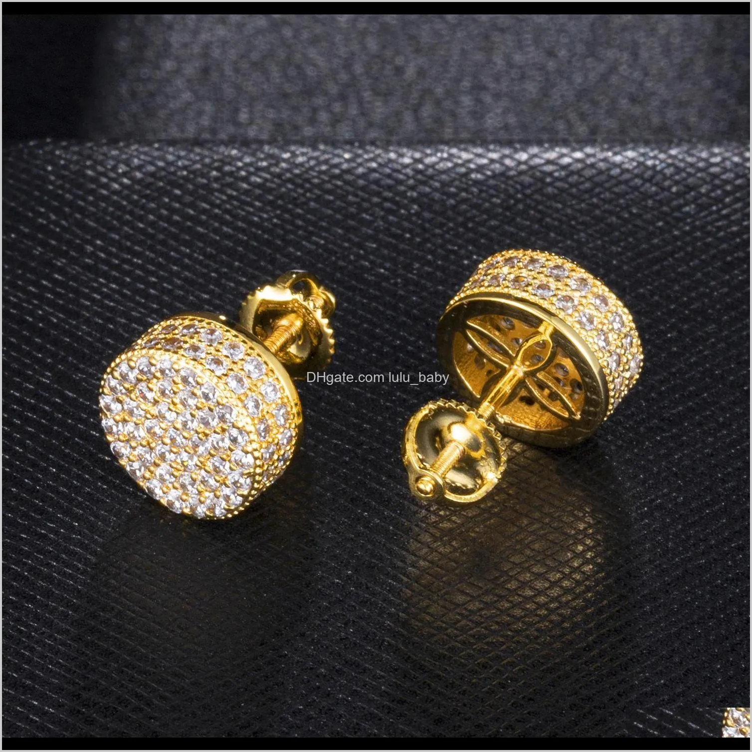 d&z men`s hip hop iced out micro paved cz round stud earrings for male party jewelry brincos