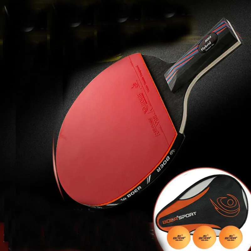 Professional 9.8 Imitatie Koolstof Nanoschaal Tabel Tennis Bat Racket Lang korte handgreep Pong Paddle met bal en draagtas Raquets