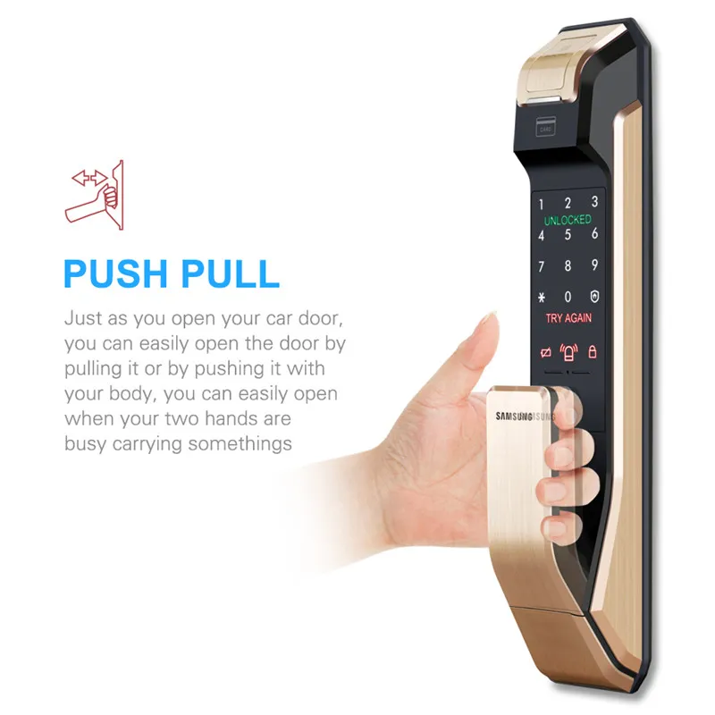 SAMSUNG SHS-P718 Keyless Lock Gold silver Fingerprint PUSH PULL Two Way Digital Door English Version Big Mortise