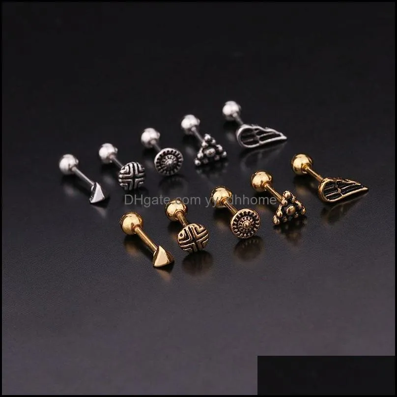 Stud Retro Piercing Earrings Ear Bone Studs Stainless Steel Screw For Women Jewelry 1PC