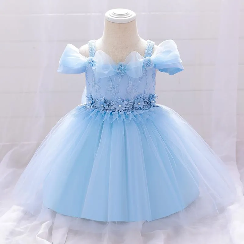 Robes de fille 2021 1er anniversaire né Pageant robe de baptême pour bébé fille vêtements princesse dentelle fête et mariage floral