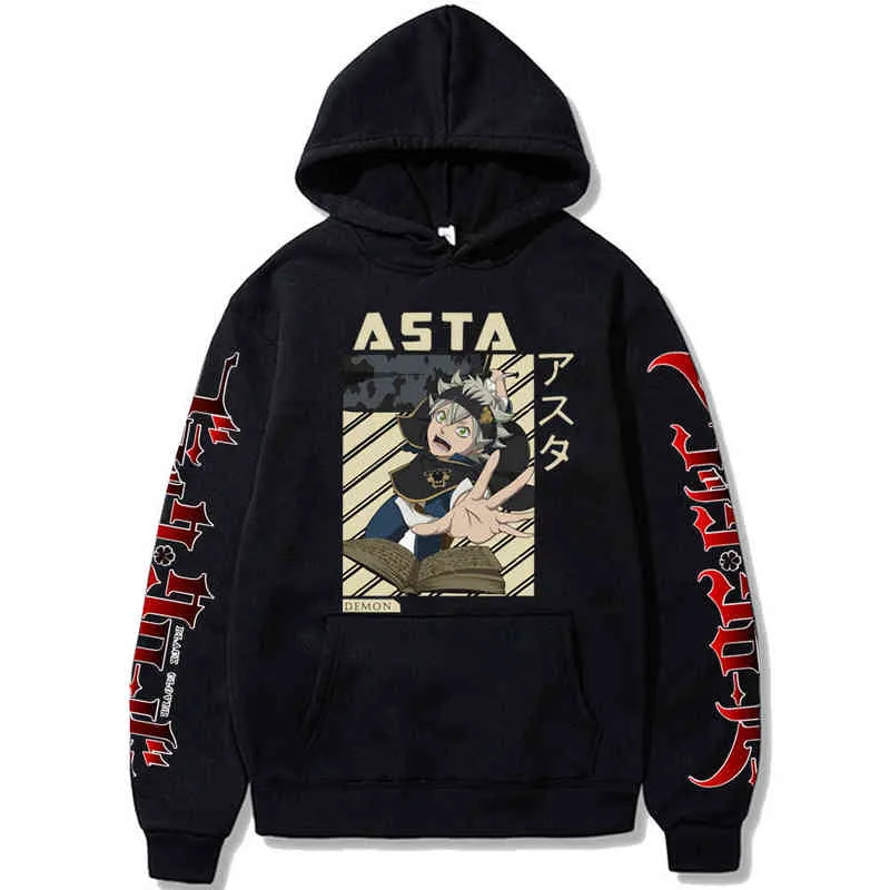 Harajuku Black Clover Unisex Hoodies Японский аниме ASTA напечатанный прохладный капюшон уличная одежда уличный стиль повседневные кофты H1227