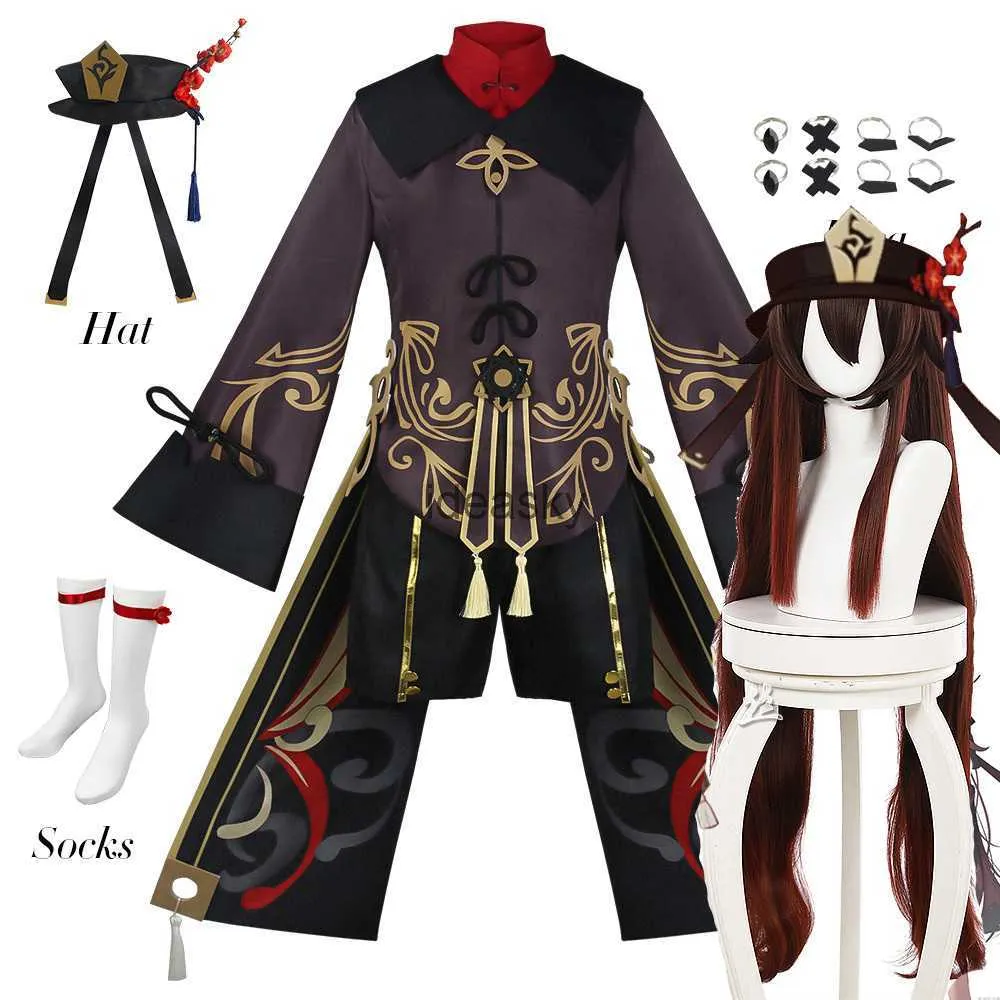 Anime Game Genshin Impact Hutao Hu Tao kostym Kinesisk stil enhetlig peruk cosplay halloween kostymer för kvinnor flickor y0903 s