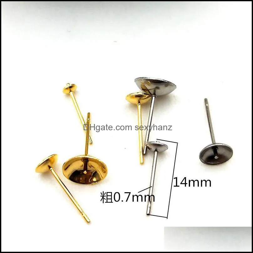100Pcs/Lot 3/4/5/6/7/8mm Stainless Steel Blank Post Earring Stud Tray Base Pins For Earring Jewelry Finding Wholesales 1704 Q2