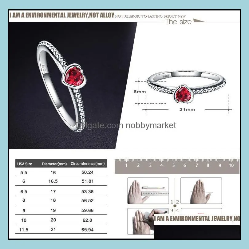Hot Sale Real 925 Sterling Silver Wedding Rings for Women Silver White Red Pink diamond Rings Ladies Engagement Jewelry Gift