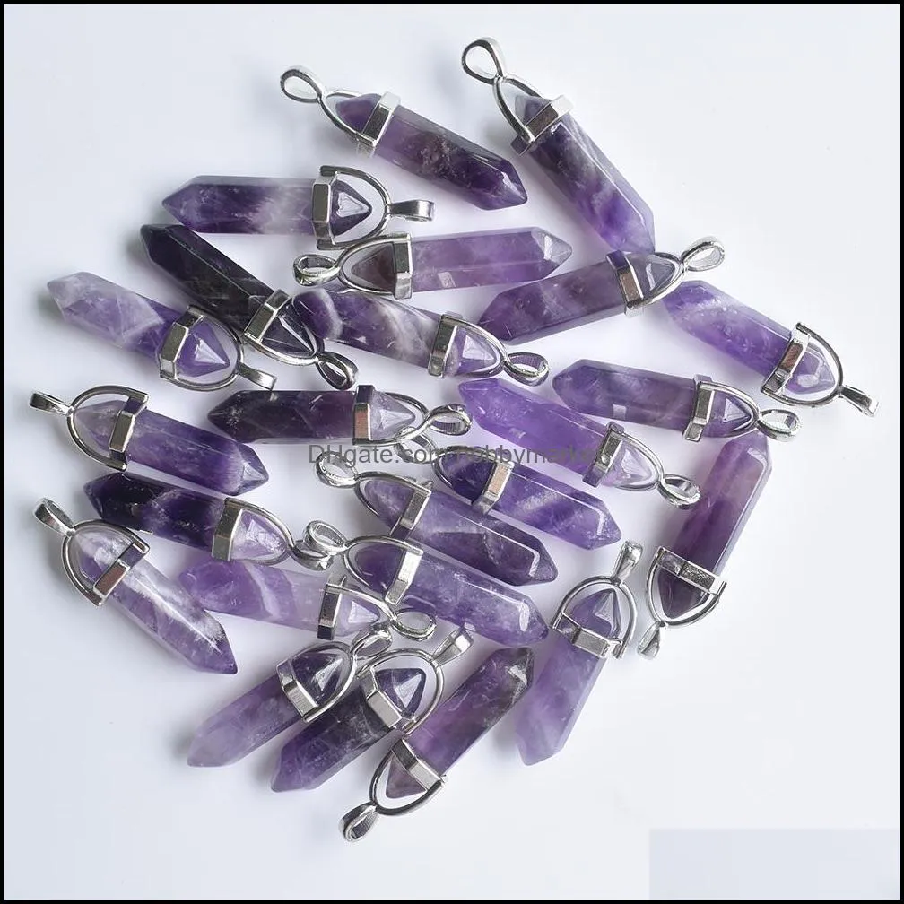 Natural stone Charms Amethyst Hexagonal healing Reiki Point pendants for jewelry making diy necklace earrings