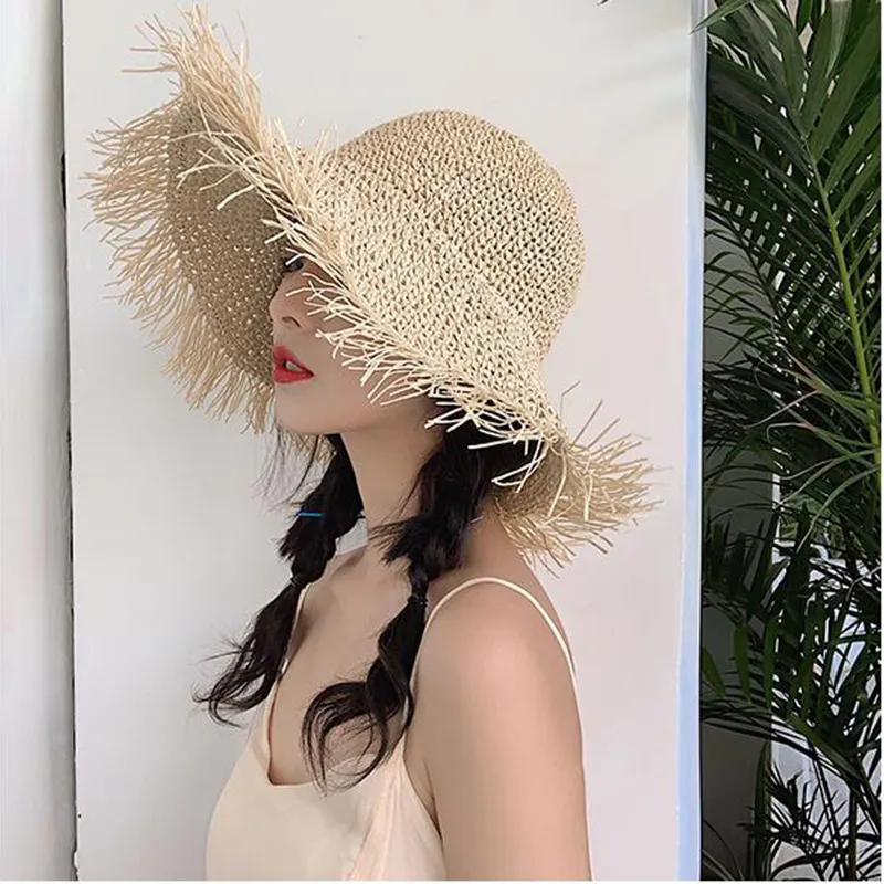 INS Classic Simple Straw Hat Summer Outdoor Beach Cap Women Travel Sun Protection Caps Foldable Personality Wide Brim Hats