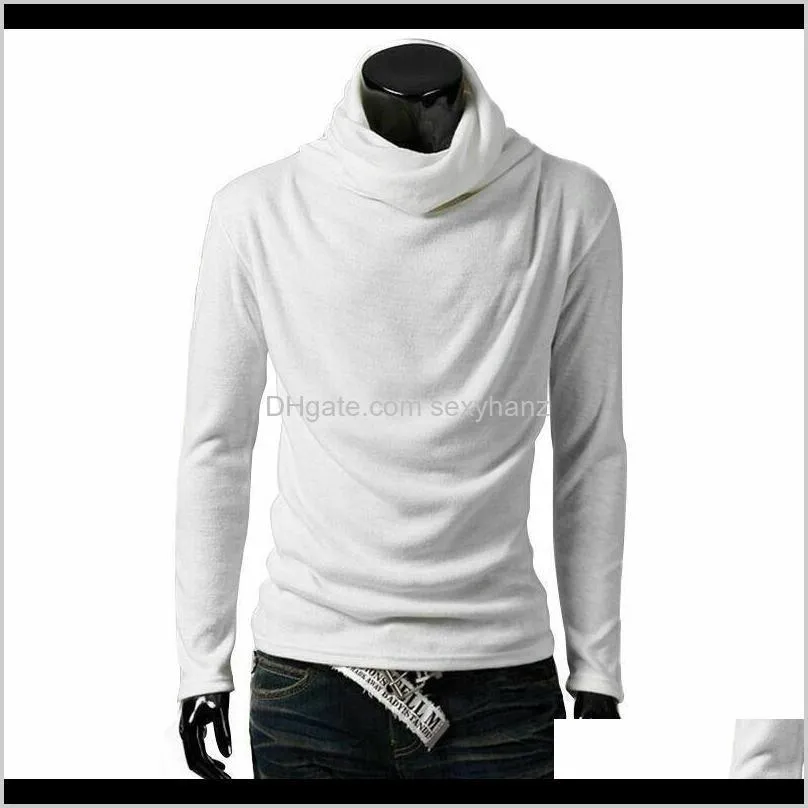 men`s t-shirt autumn winter high collar turtle neck pullover solid casual male tee long sleeve tops