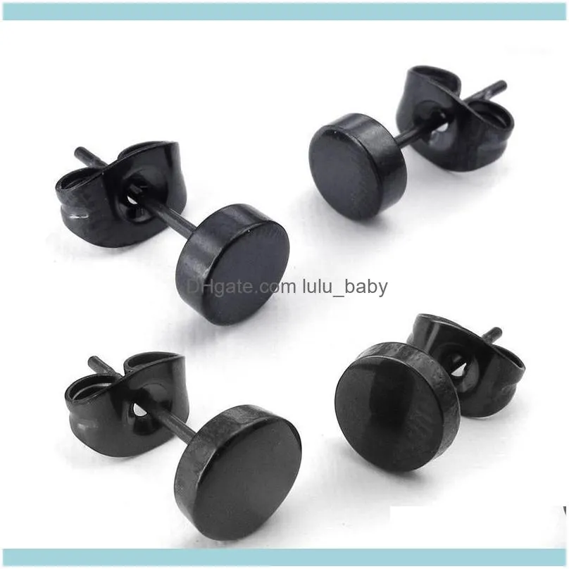 Studörhängen Jewelystud Jewelry Mens örhängen 4mm/6mm Circle Ear Studs 4st 2 Par Rostfritt stål Black1 Drop Leverans 2021 OS1FX