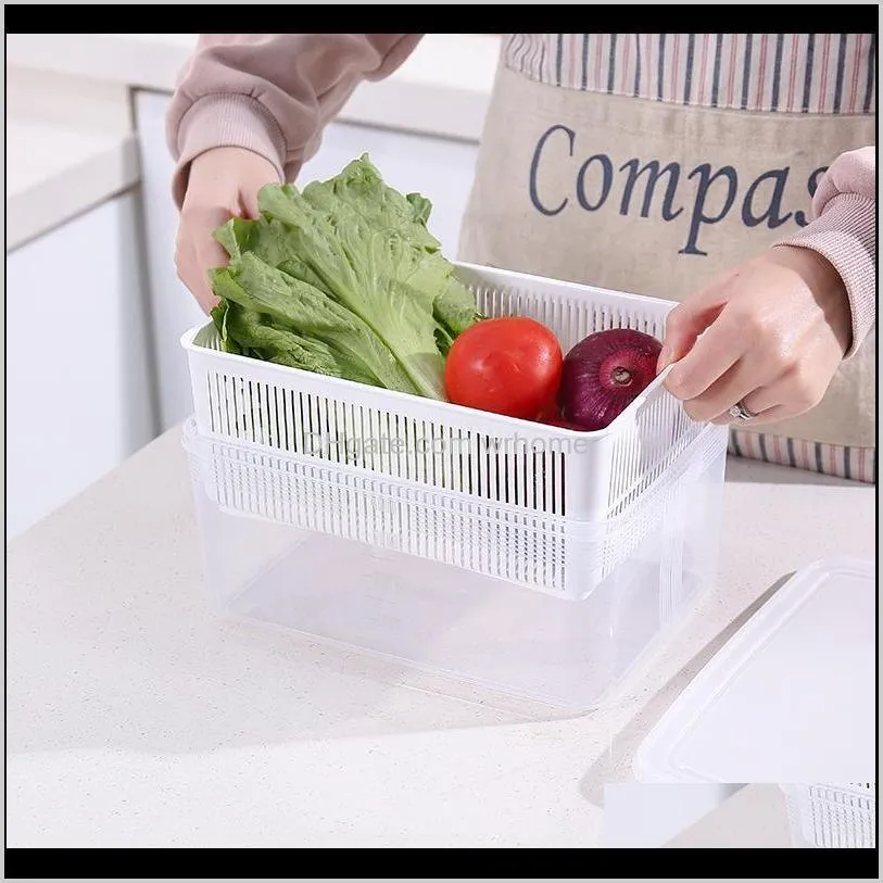 Drain Refrigerator Storage Box Fruit And Vegetable Preservation Kitchen Finishing Plastic With Cover Bottles & Jars