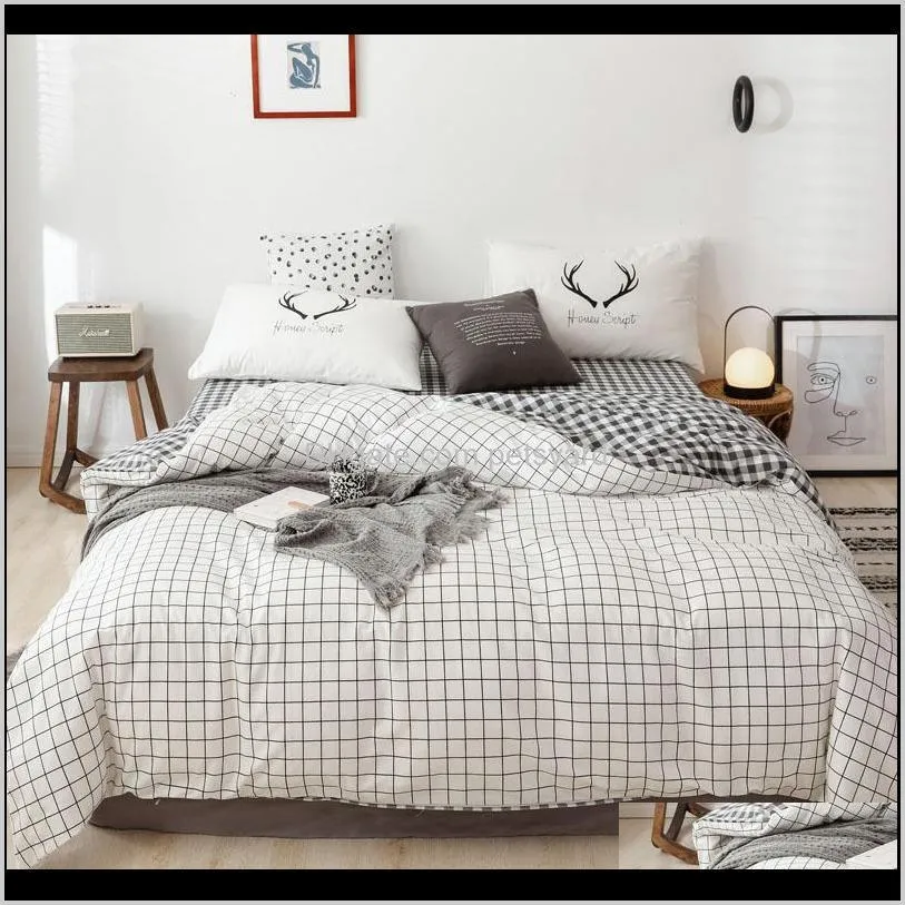 european style summer bedding cotton set white 100% cotton bed linen set ab side duvet cover stripe geometry bedclothes