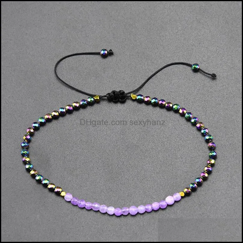 Chakra Stone Beaded Bracelets Strands 3mm 12 Constellations Bohemian Simple Design Beads Adjustable Lucky Zodiac Signs Braided Bangles Jewelry for Men Women