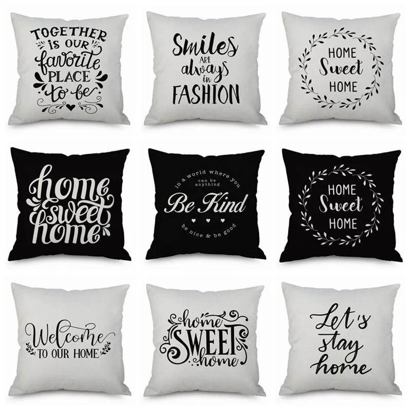 English Letters Sofa Throw Pillow Case Love Sweet Home Poduszki Pokrywa Nowoczesne cytaty Decor Lniane Cojeines