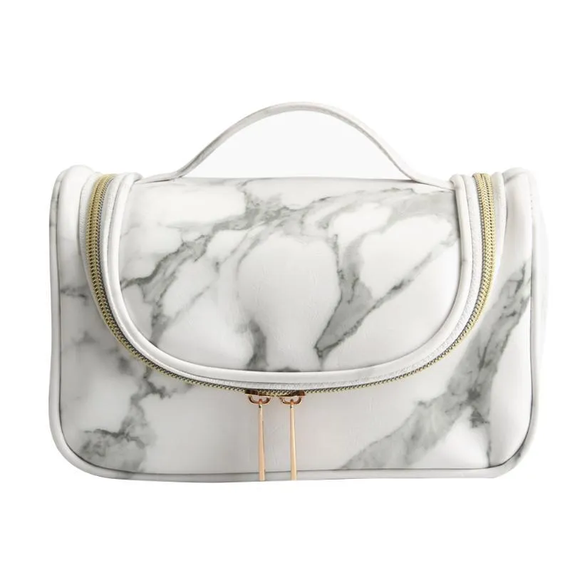 White marble Grain Leather Cosmetic Bag Case wash cosmetics storage organizer multifunctional Pu travel cosmetics pouch zipper pocket