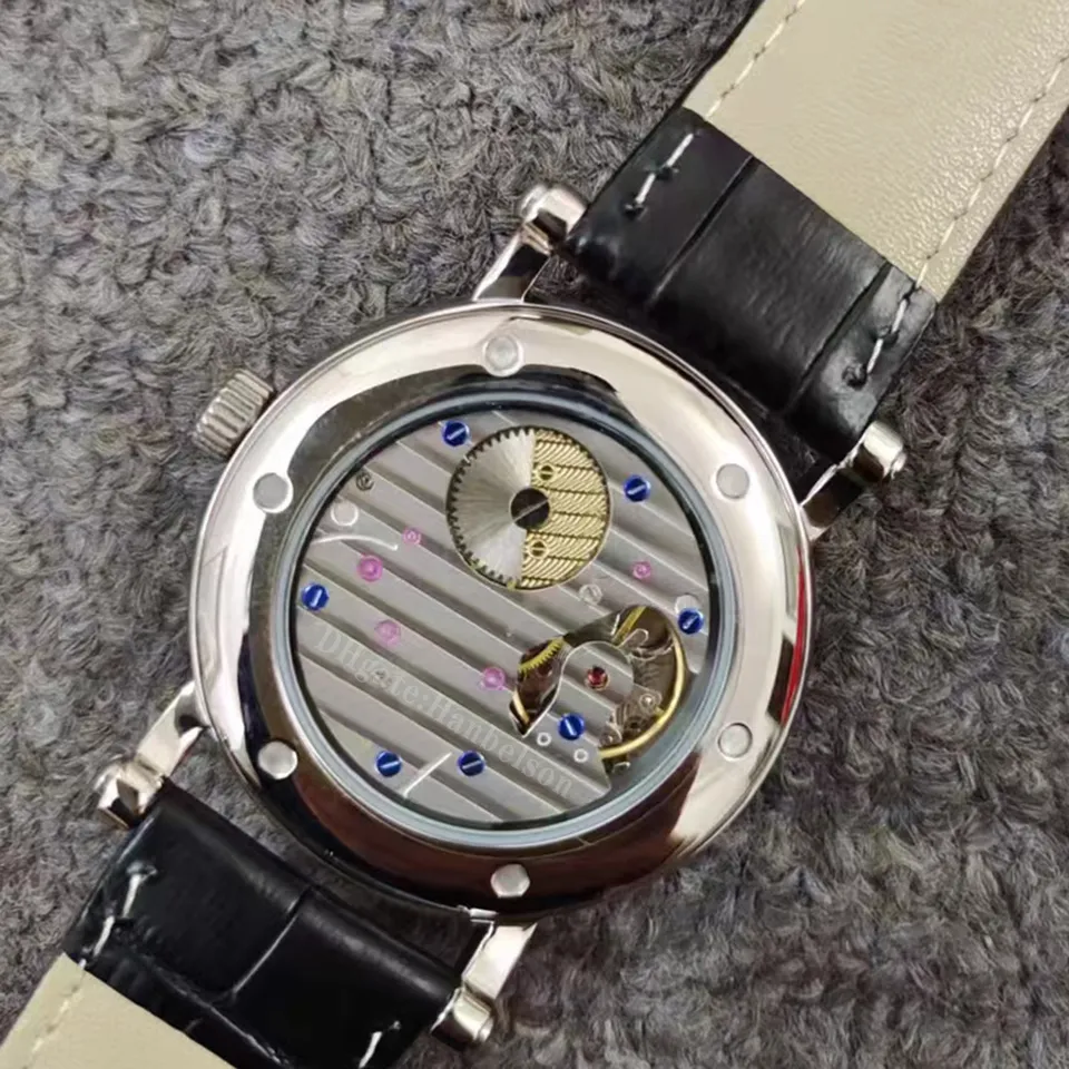 2022 Orologio da uomo classico Riserva di carica Movimento meccanico manuale Fasi lunari Cassa in acciaio Cinturino in pelle automatico Orologi da polso173h